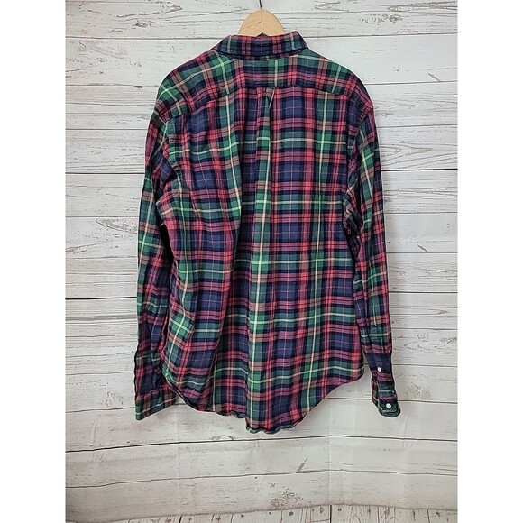 VINTAGE Polo Ralph Lauren Flannel Shirt Mens XL Plaid Green Blue Red RL 90s Long - Picture 2 of 8